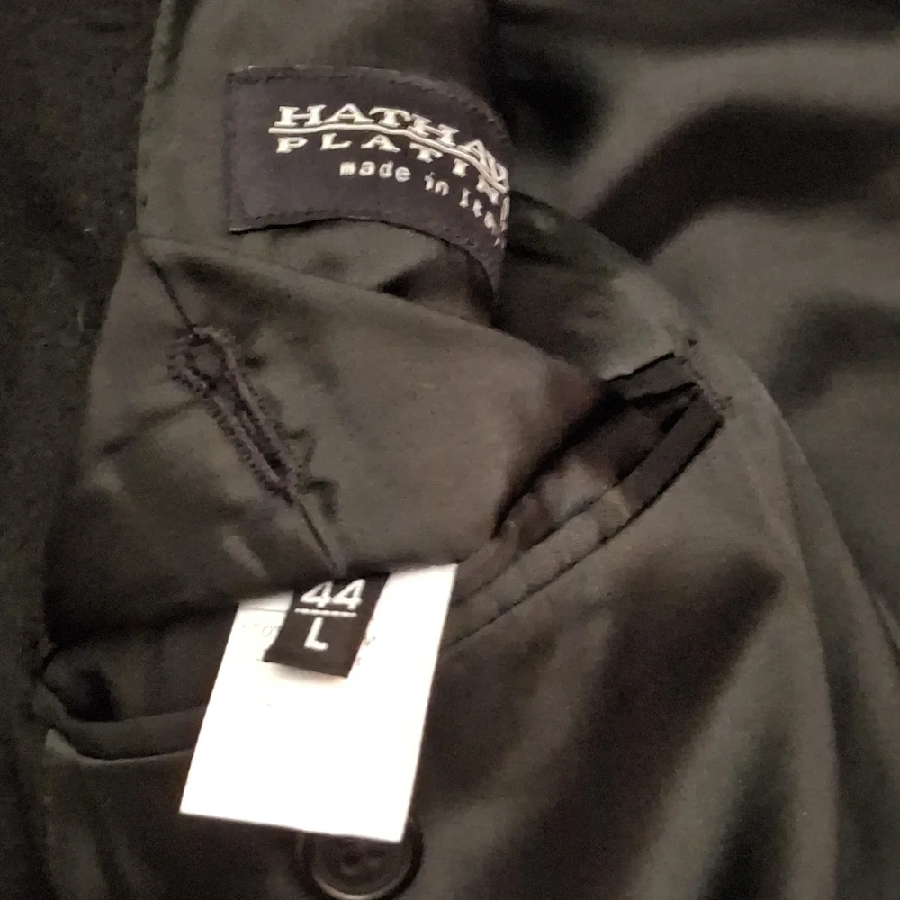 Hathaway Platinum Cashmere Black Suit Blazer Sportcoat Italy   Men Size 44L